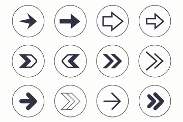 Set of twelve square icons featuring various arrow symbols arrow icon direction icon