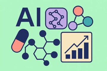 Innovative AI technology represented with molecular structures and growth graphs showcasing digital transformation and future oriented solutions for health and business optimization