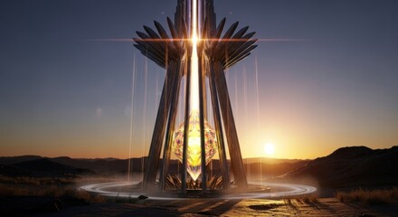 Futuristic Architectural Marvel Illuminated at Sunset - A Beacon of Innovation and Design.