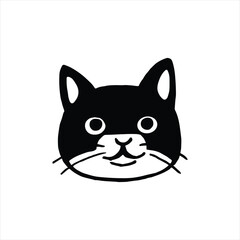 Adorable black and white cat face drawing for t-shirts, stickers, and cute minimalist designs for pet lovers