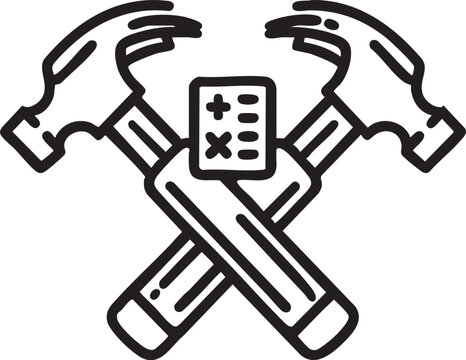Construction accounting vector icon: hammer and calculator graphic eps silhouette - Powered by Adobe