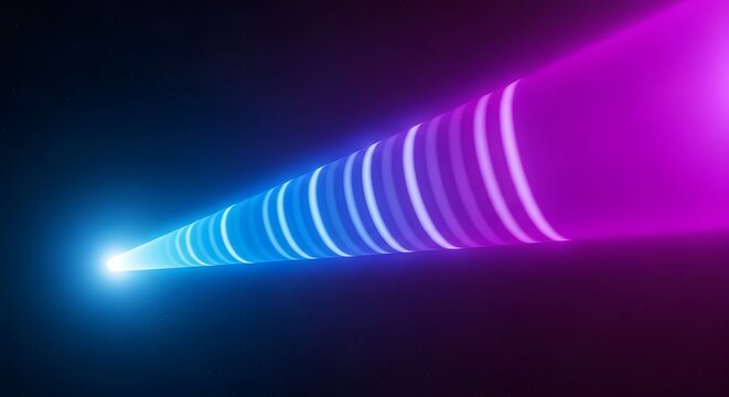 Blue purple neon light tunnel abstract space background