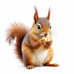 Fototapeta premium Adorable red squirrel eating a nut while sitting isolated on white background