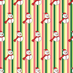 Striped Christmas Snowman Seamless Pattern