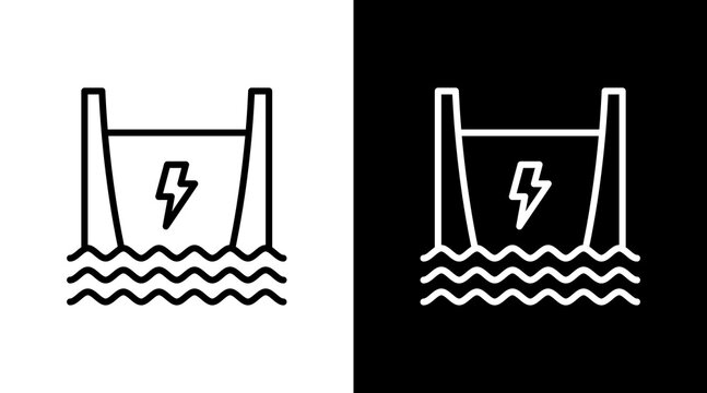 Hydropower Dam  White Icon Set Design