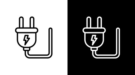 Electric Plug  White Icon Set Design