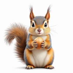 Obraz premium Cute baby squirrel holding a nut with both paws isolated on white background