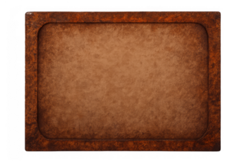 Old rustic brown frame with curved corners offering a vintage distressed texture background on transparent