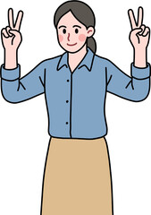 양손 브이를 하는 여자