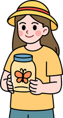 곤충채집하는 여자아이