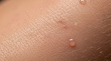 Fototapeta premium Close Up of Human Skin Texture with Water Drops Sweat Glands on Surface Human Skin Anatomy Biological Model Skin Health Dermatology Sweat Secretion Healthcare