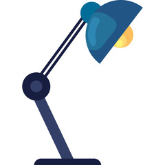 Modern Blue Desk Lamp With Adjustable Arm and Warm Light Illuminated Bulb Against White Background