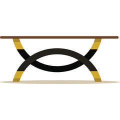 Modern console table with dark curved legs and gold accents on a neutral surface with a subtle shadow underneath and a plain background