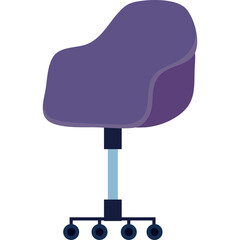 Modern purple office chair with wheeled base and adjustable height on a transparent background for interior design projects