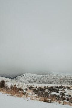 Bogus basin mountain landscape covered in snow and fog