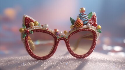 groovy Christmas Sparkling cat-eye sunglasses with decorative elements.