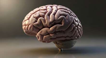 Anatomical Brain Illustration in Neutral Colors Detailed Medical Representation Showing Cerebral Cortex Cerebellum and Brainstem Educational Resource for Science Studies