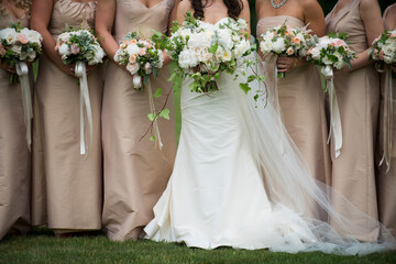 Bride and Bridesmaids with Elegant Blush Wedding Bouquets