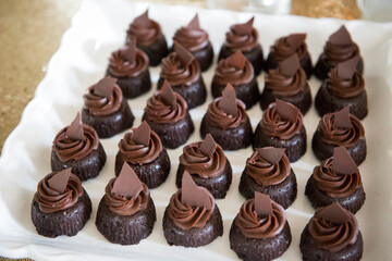Mini Chocolate Cakes with Frosting and Dark Chocolate Shards