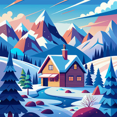 Naklejka premium winter landscape with trees and mountains