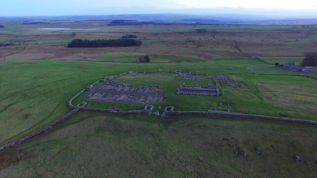 Aerial view Housesteads Roman Fort Hadrian's Wall England UK