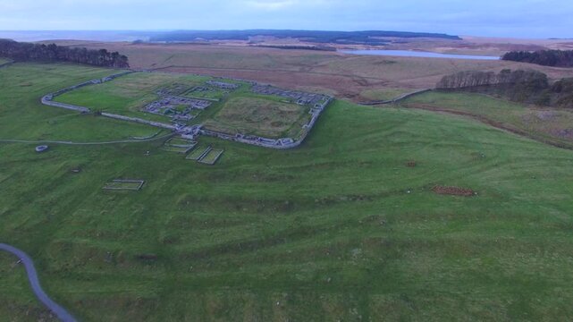 Aerial view Housesteads Roman Fort Hadrian's Wall England UK