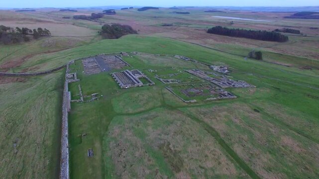 Aerial view Housesteads Roman Fort Hadrian's Wall England UK