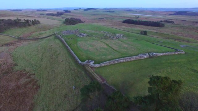 Aerial view Housesteads Roman Fort Hadrian's Wall England UK