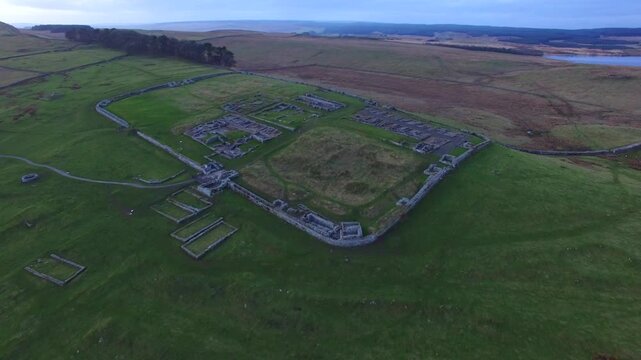 Aerial view Housesteads Roman Fort Hadrian's Wall England UK