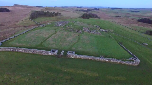 Aerial view Housesteads Roman Fort Hadrian's Wall England UK