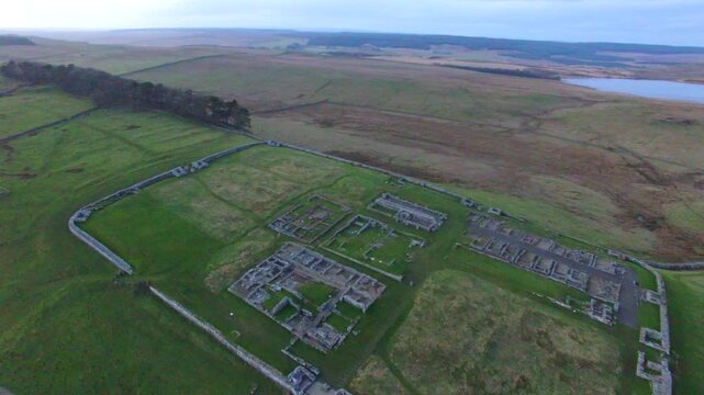 Aerial view Housesteads Roman Fort Hadrian's Wall England UK