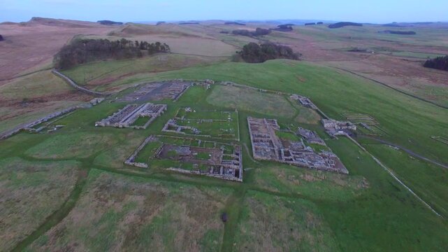 Aerial view Housesteads Roman Fort Hadrian's Wall England UK