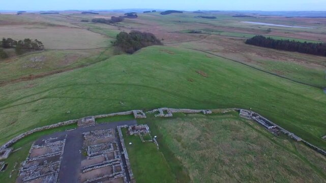 Aerial view Housesteads Roman Fort Hadrian's Wall England UK