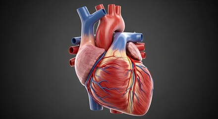 Detailed Anatomical Illustration of Human Heart Presenting Intricate Structure and Vascular System Depicting Cardiovascular Health and Circulatory System Functionality