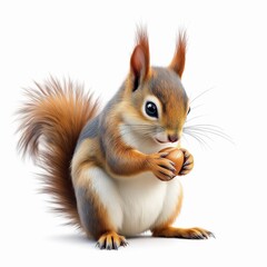 Obraz premium Cute squirrel eating a nut isolated on white background, detailed closeup of a small rodent with bushy tail