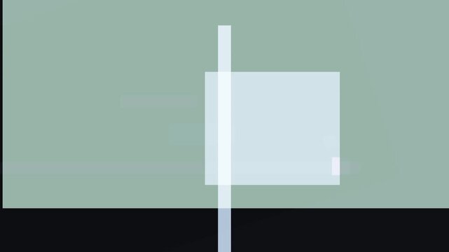 Minimalist composition featuring a square within a square, intersected by a vertical line, set against a muted color palette, creating a sense of balance