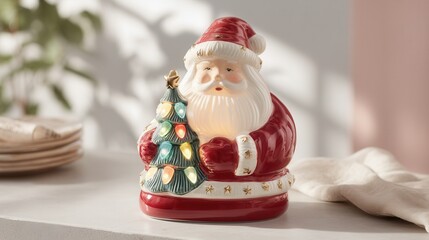 groovy Christmas Festive Santa figurine with a Christmas tree decoration.