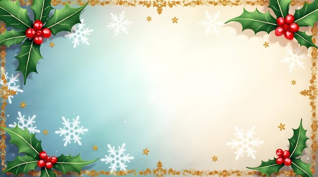 christmas background with holly and berries