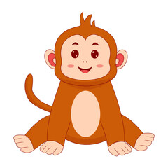 Baby Monkey Cartoon Character on White Background. Vector Illustration