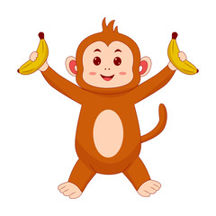 Baby Monkey Cartoon Character on White Background. Vector Illustration