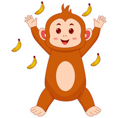 Baby Monkey Cartoon Character on White Background. Vector Illustration