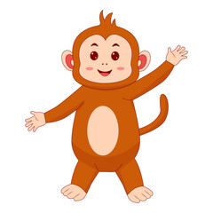 Baby Monkey Cartoon Character on White Background. Vector Illustration