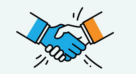 Illustration of a handshake between two people with different colored sleeves.