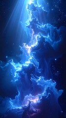 Fototapeta premium Dramatic blue nebula artwork with radiant light piercing through