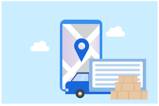 Logistics, parcel tracking system and digital fast delivery service vector illustration