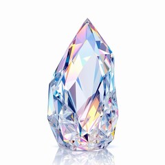 Brilliant cut crystal gemstone with rainbow refraction isolated on white background