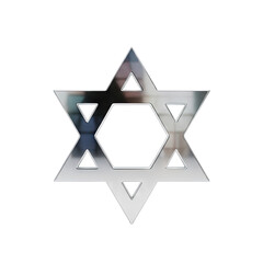 Silver Star of David Emblem With Reflective Metallic Surface and Transparent Background