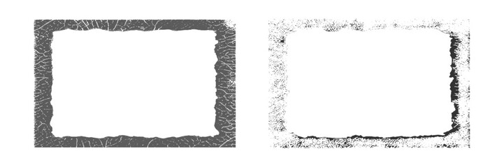 Obraz premium Rectangular old rough edge effect border for picture overlay. Set of vector illustration. Old vintage blank photo frame with old posters and flyers, vintage photo. Isolated vector set 