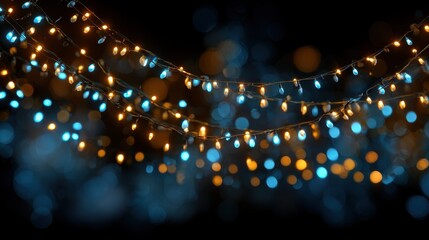 christmas blue and orange garland bokeh background festive magical background generative ai