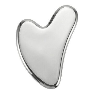 Stainless steel heart shaped gua sha massage tool isolated on white background